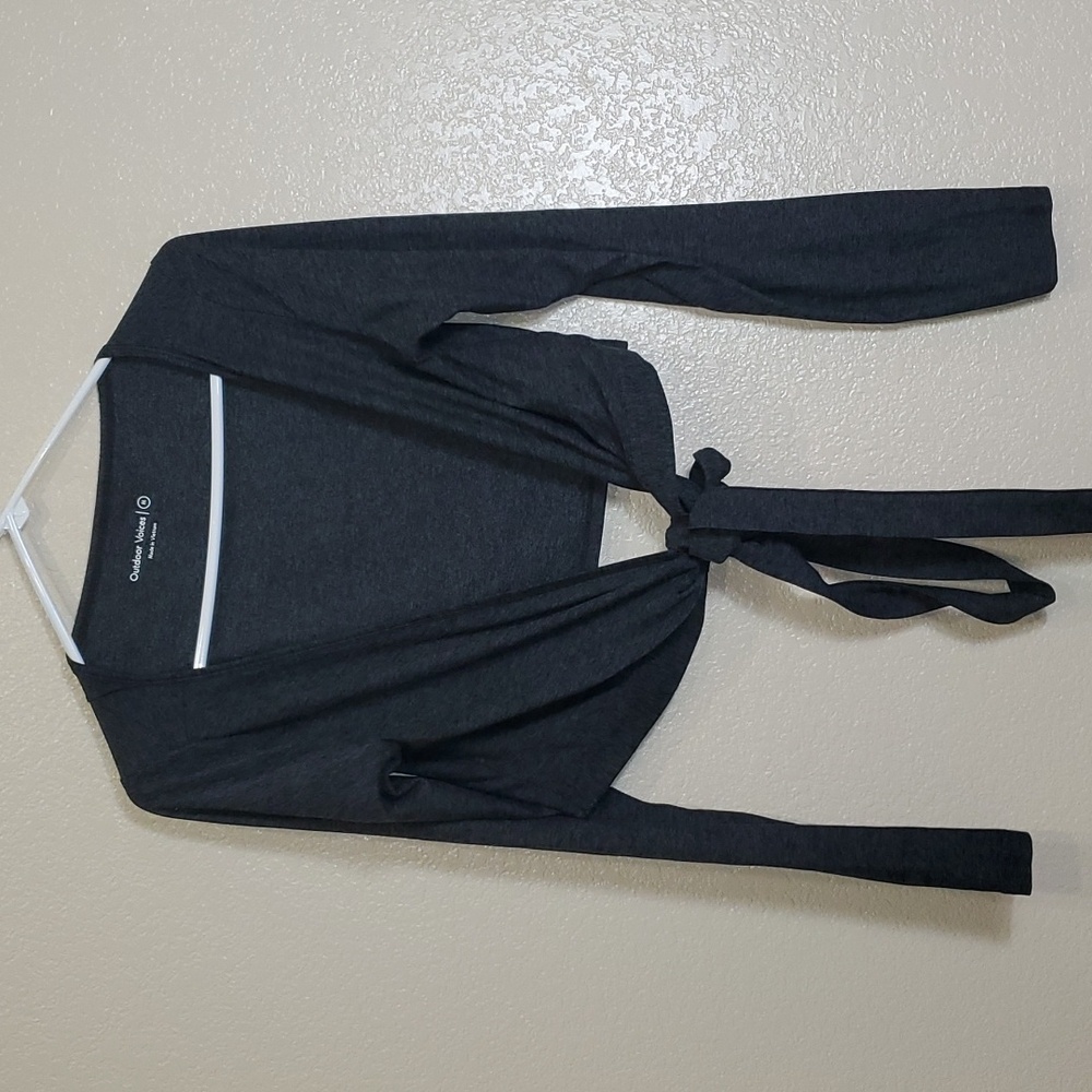 Outdoor Voices Dark Gray Long Sleeve Tie-Front Top
